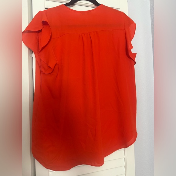 Women's Red/orange V-Neck Top with flutter sleeves - Picture 2 of 3